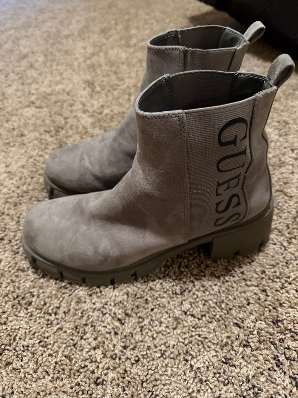 GUESS Gray Suede Chelsea Lug Ankle Boots